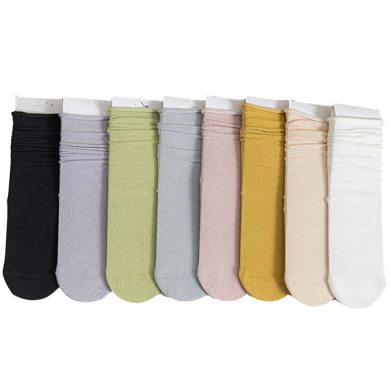 SocksSocks for Girls Spring and Summer New Ins Fashion Tube Socks Women's Two-Way Wear Curling Bunching Socks Macaron Color Series Stockings