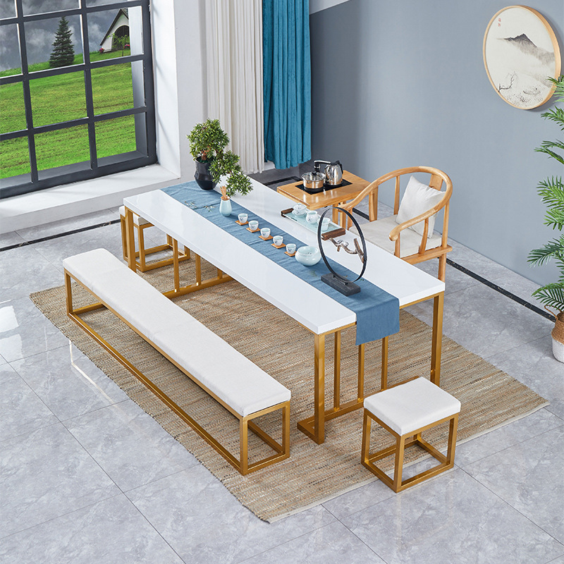 功夫茶桌椅组合套装 新中式简约现代实木茶台 禅意铁艺家用泡茶桌