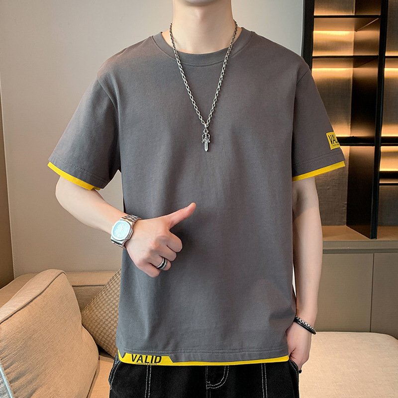 Short Sleeve T-shirt for Boys Hong Kong Style Summer Crew Neck T-shirt Half-Length Sleeve Versatile Fashion Brand Top Half Sleeve Cotton T-shirt for Men