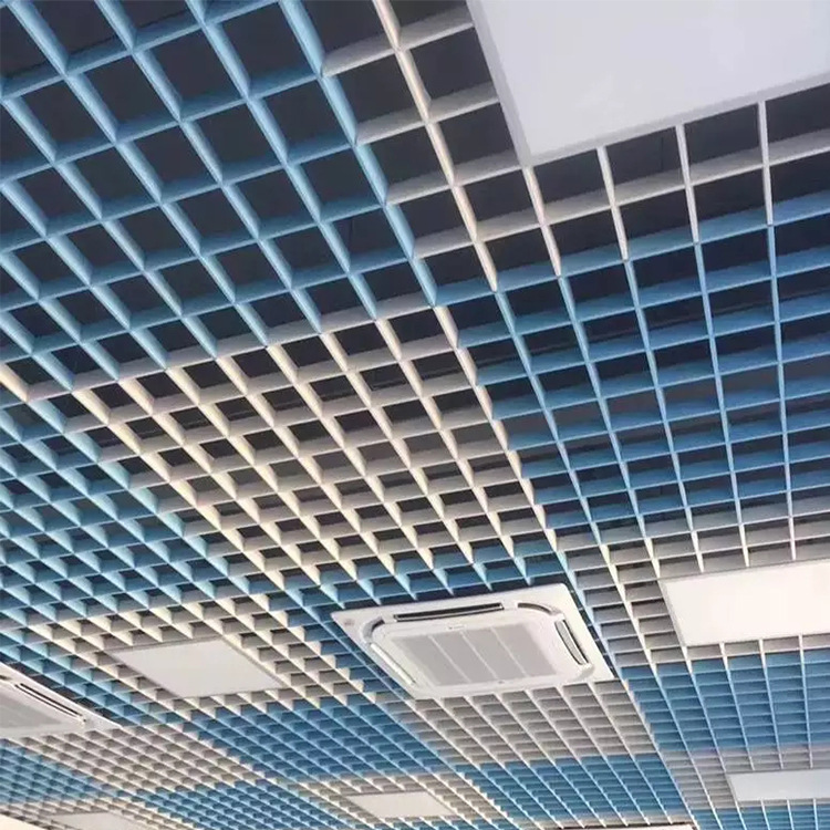 商场公共区顶部通风吊顶铝格栅方通 镂空小格子铝天花彩色批发