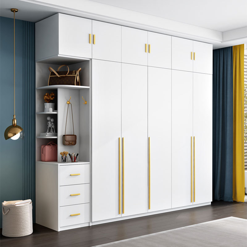 实木衣柜家用经济型北欧白色卧室平开门多层板妆台组合储物柜子