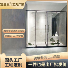T型大户型不锈钢简约灰色钢化玻璃浴室平开门淋浴房极窄淋浴门