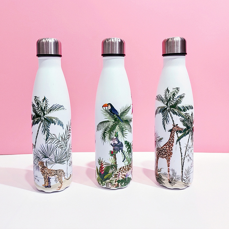 Factory Direct Sales Cross-Border 304 Stainless Steel Vacuum Cup Double Layer Vacuum Coke Bottle Jungle Animal Creative Cup Stock