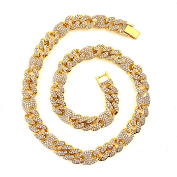 镶钻古巴链项链男潮嘻哈王嘉尔同款欧美密钻满钻粗古巴项链男士潮