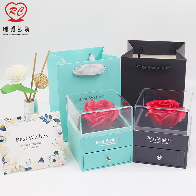 Yongsheng Flower Box Valentine's Day Gift Box Transparent Acrylic Box Necklace Pendant Ring Box Rose Gift Box