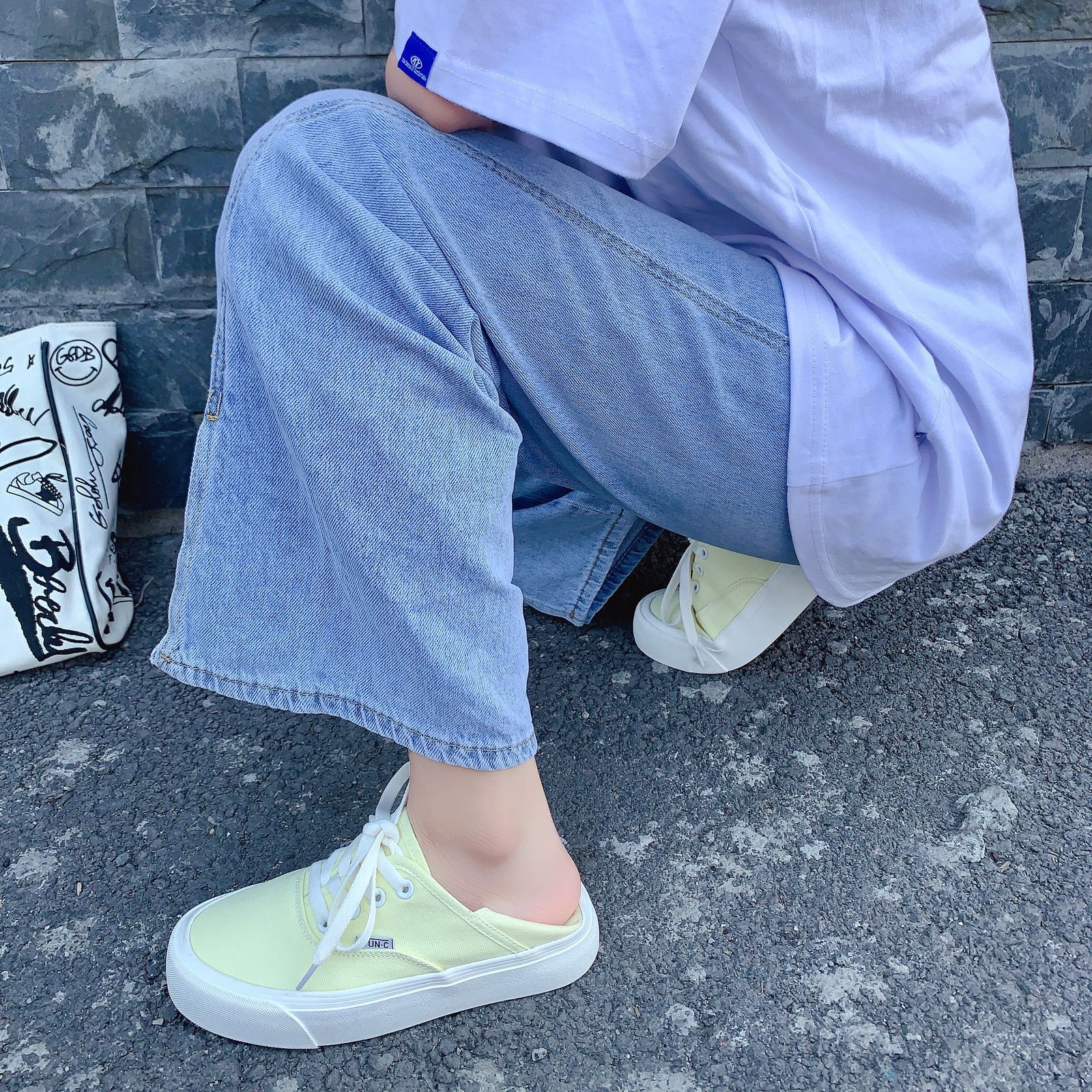 2021新款夏季踩脚帆布鞋女韩国原宿风ins厚底懒人两穿半拖鞋板鞋