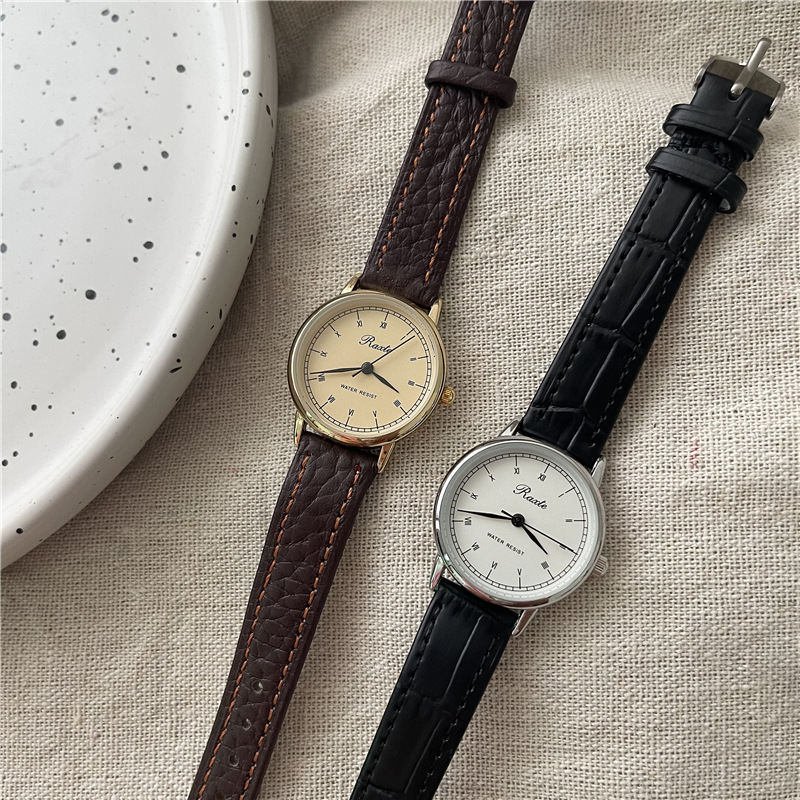 rate雷特经典复古圆形罗马刻度小巧表盘手表女学生韩版简约皮带表