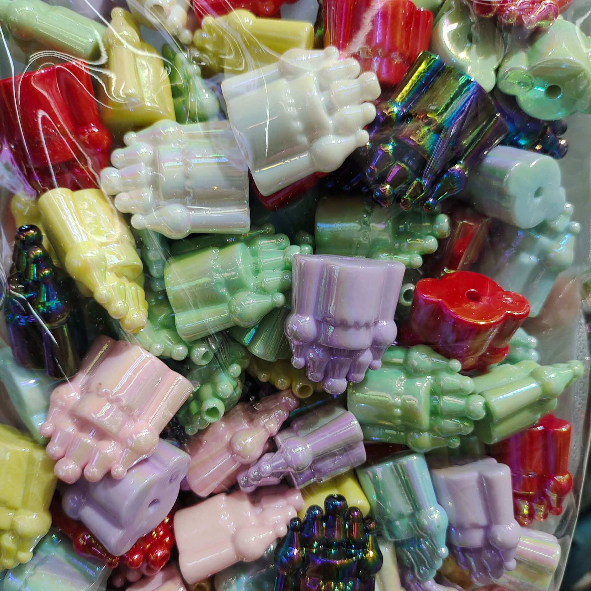 28*23mm国潮亚克力实色镀彩城堡竖孔串珠 diy手机绳钥匙扣车挂配