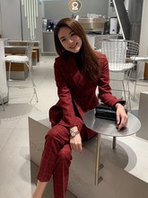 8995#气质小香风红衣红裤格子西装套装女冬韩版网红炸街两件套