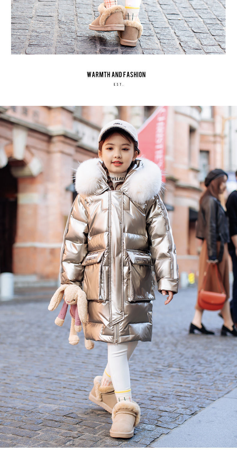 儿童羽绒服女童中长款2022新款洋气免洗女大童中大童外套冬季厚