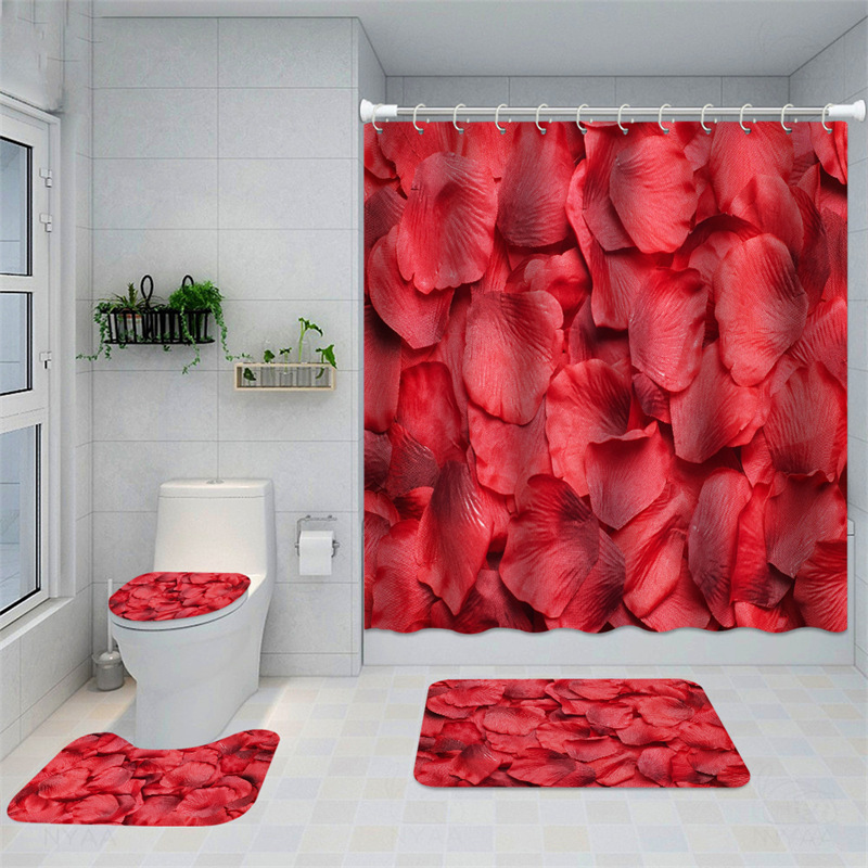 Come to * Picture * Set * Rose Toilet Mat Three-Piece Set Amazon Cross-Border Entry Bathroom Mats Bathroom U-Shaped Pad