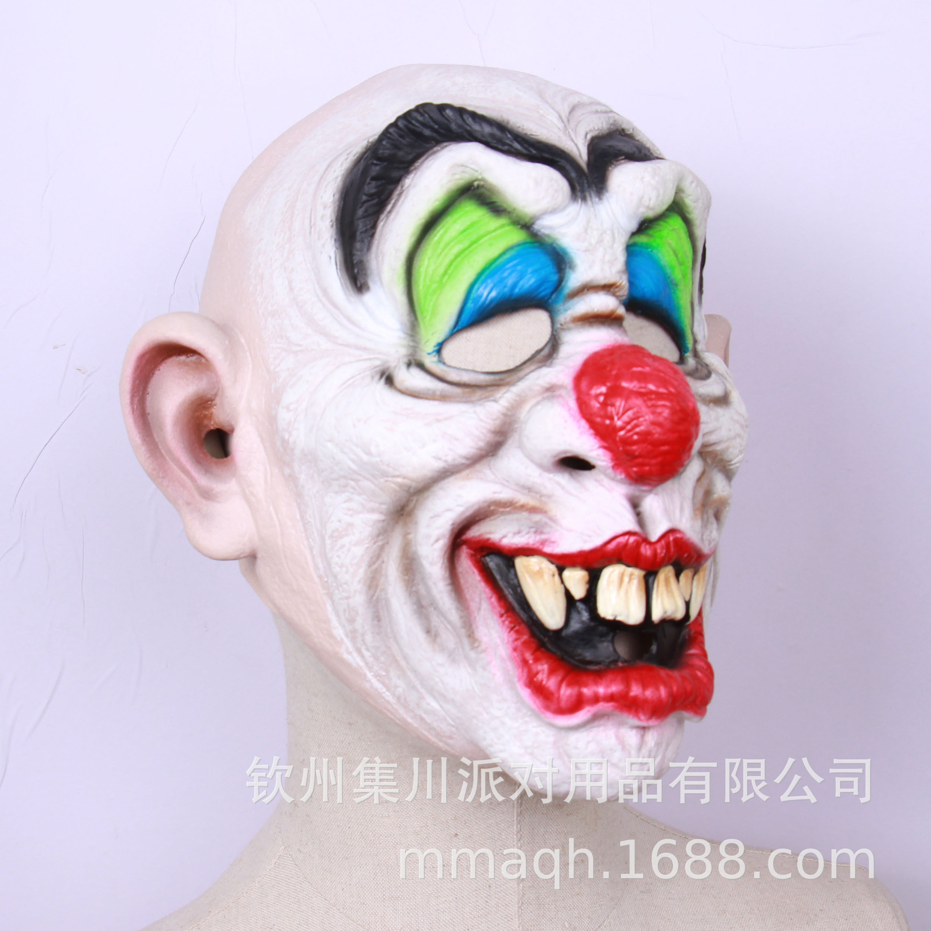厂家定制万圣节乳胶笑脸小丑面具恐怖装扮道具红鼻子小丑跨境货源