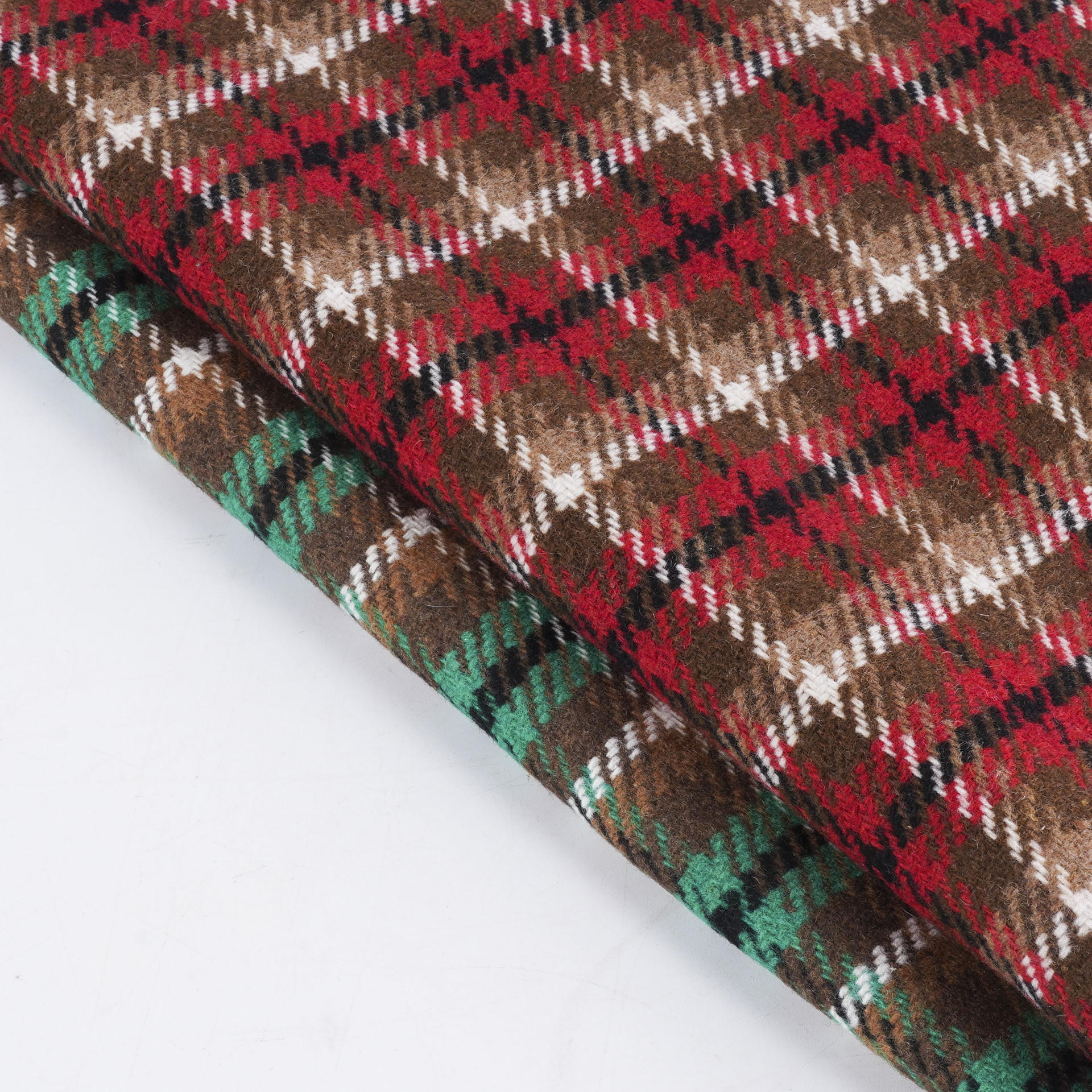 苏格兰英伦风格子面料 秋冬时装面料jk裙粗纺涤纶顺毛毛呢厂家