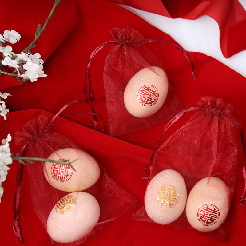 喜蛋袋装鸡蛋盒网袋子生孩子红蛋袋宝宝出生礼品袋满月手提回礼袋