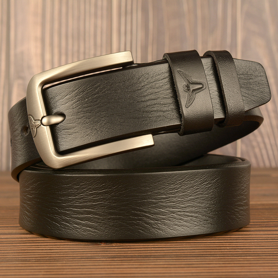 新款男士腰带头层牛皮休闲针扣牛年皮带牛皮中轻年牛仔裤带