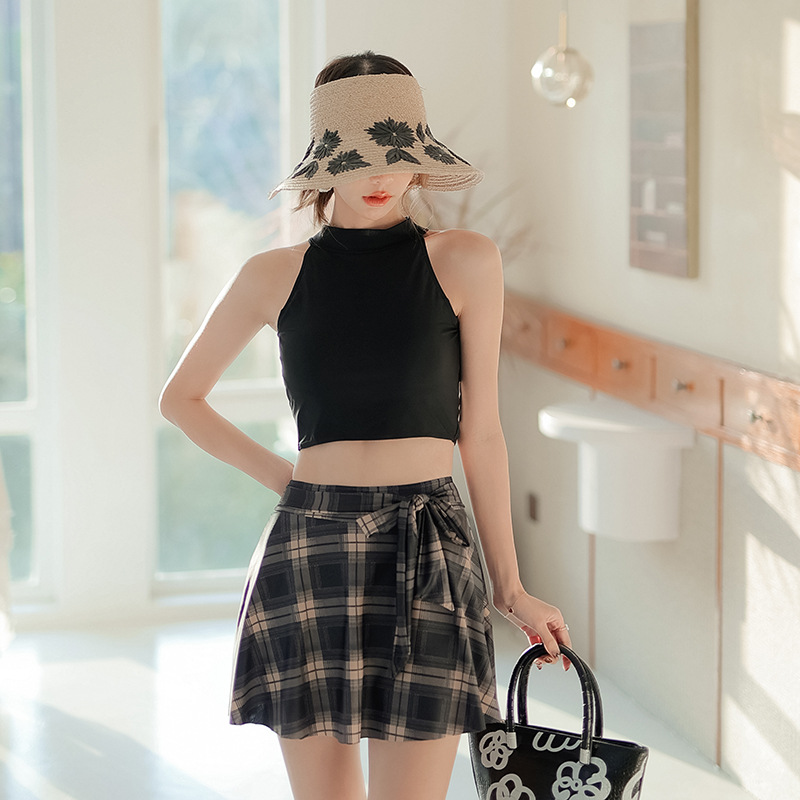 淑女范可外穿泳衣女背心式分体短裙平角裤一体式保守泡温泉小清新