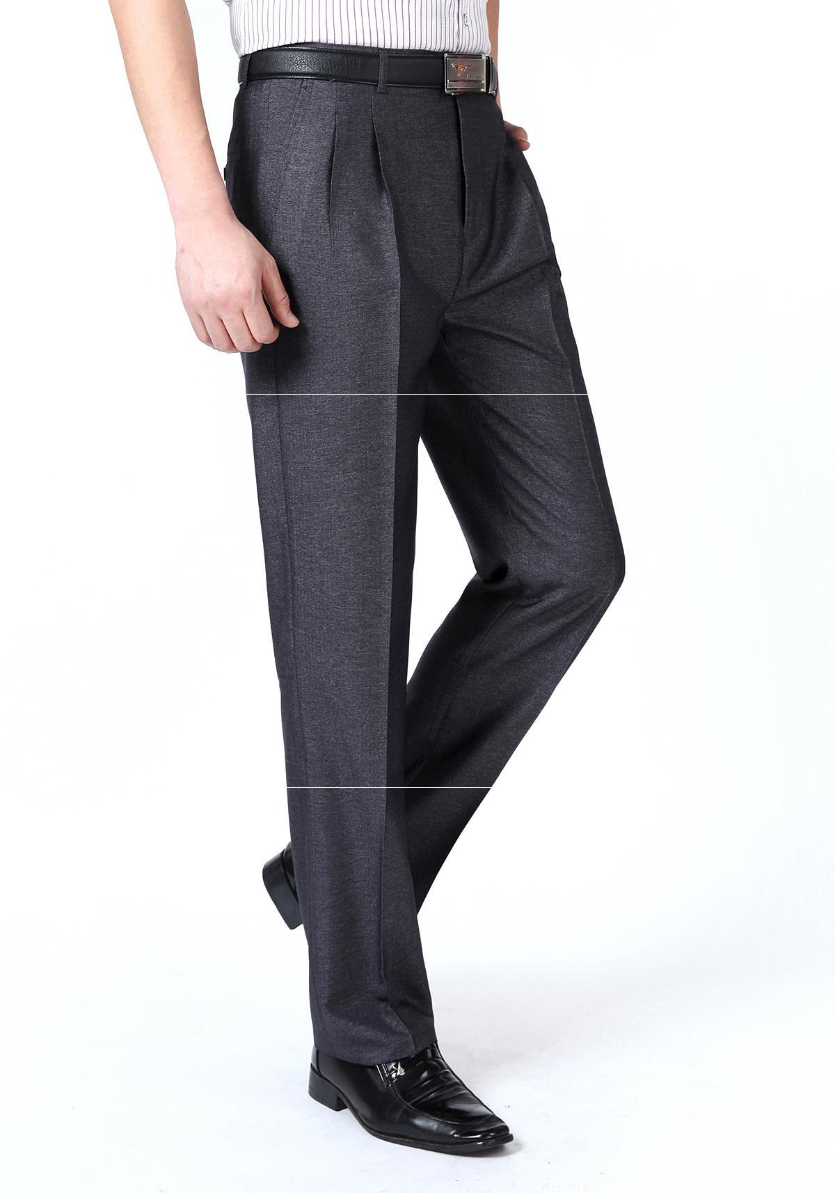 秋冬中年裤子男双褶西裤中老年男士羊毛西装裤高腰宽松深档男裤厚