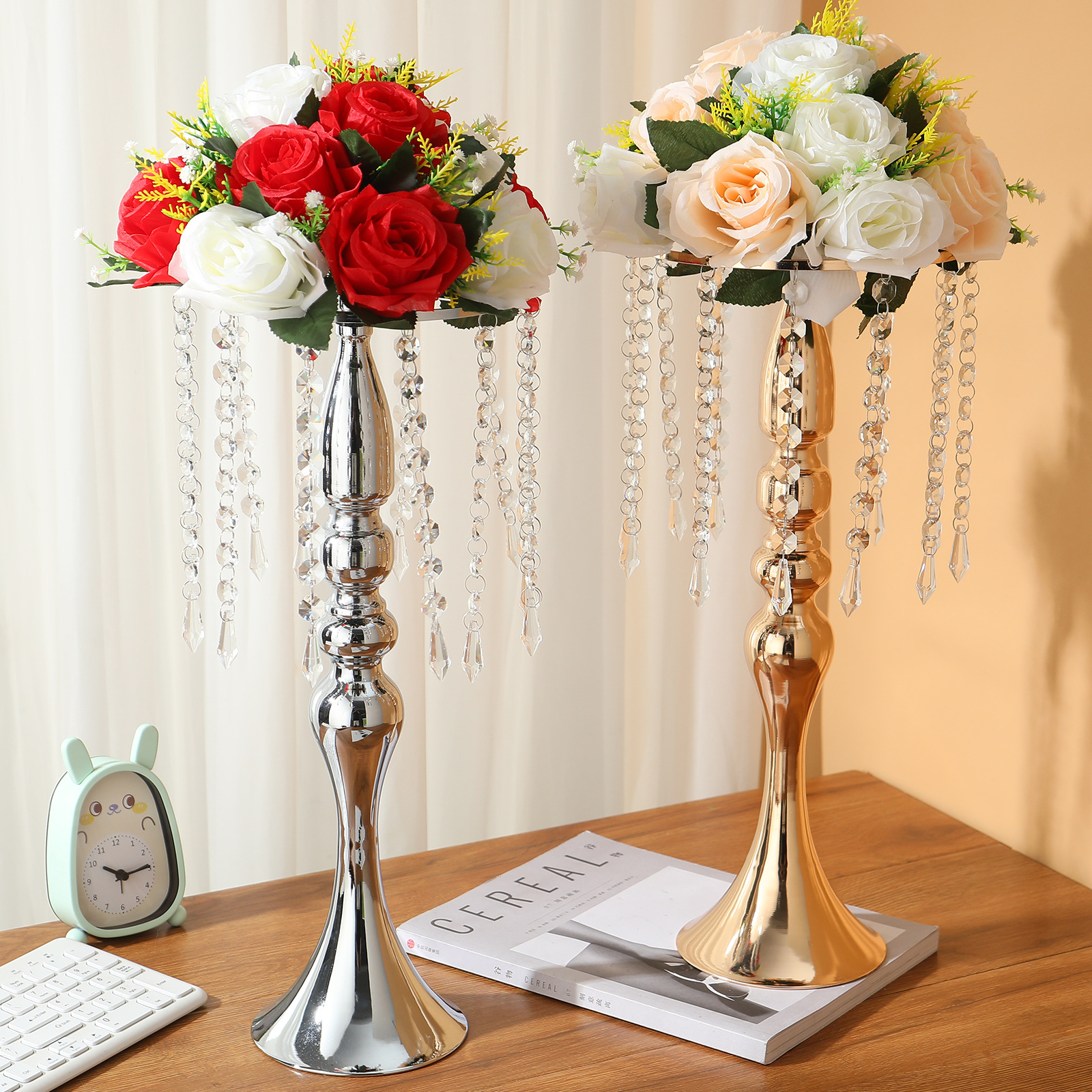 水晶婚庆道具欧美跨境主桌餐桌花器t台路引签到台装饰品花艺摆件