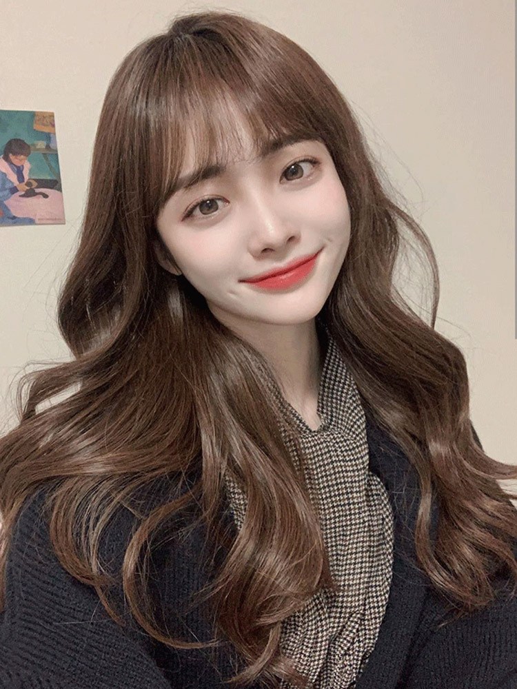 假发女长发自然头套大波浪长卷发空气刘海仿真人发丝发套厂家批发