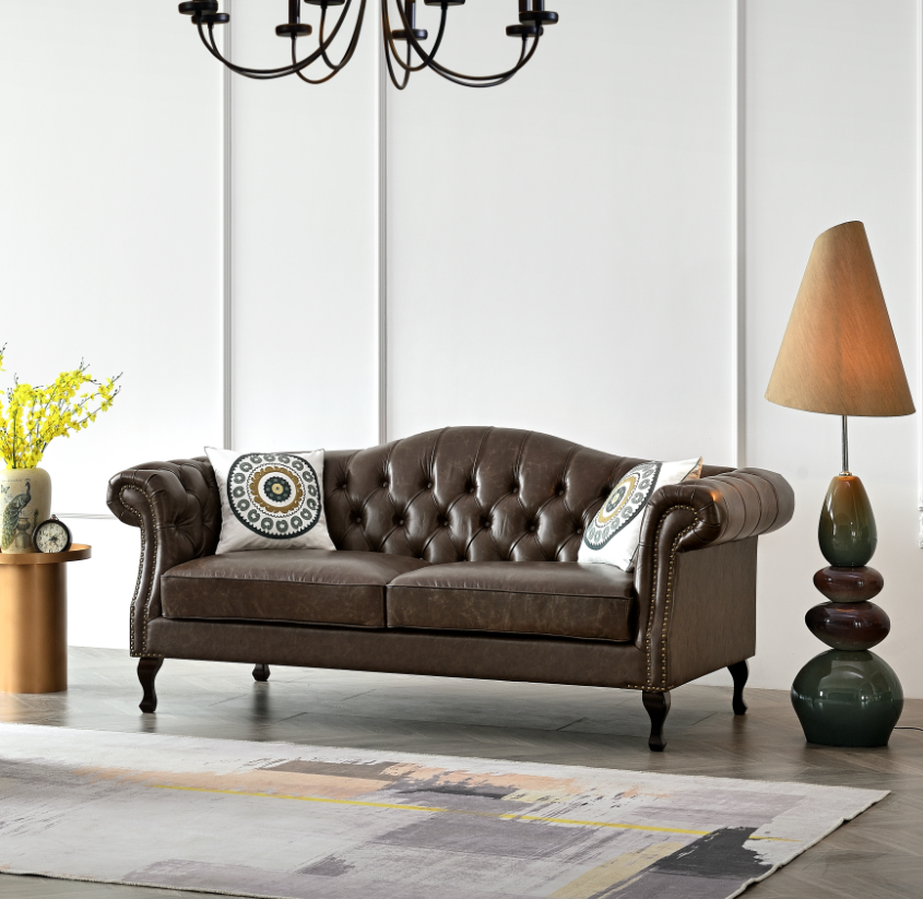 美式沙发复古油蜡皮做旧轻奢客厅组合简美欧式双三人位沙发