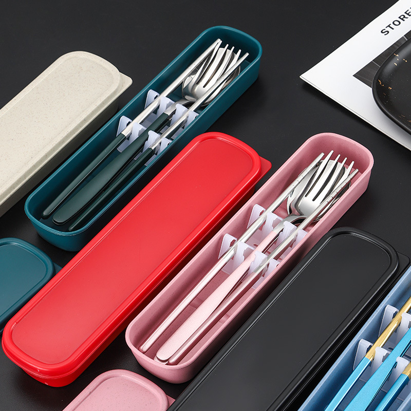 Stainless Steel Korean Portable Tableware Three-Piece Set Student Travel Portable Spoon Fork Tableware Suit Printable Lgoo