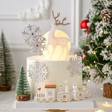 圣诞节主题烘焙蛋糕装饰网红水晶鹿插件平安夜雪花发光月球灯摆件