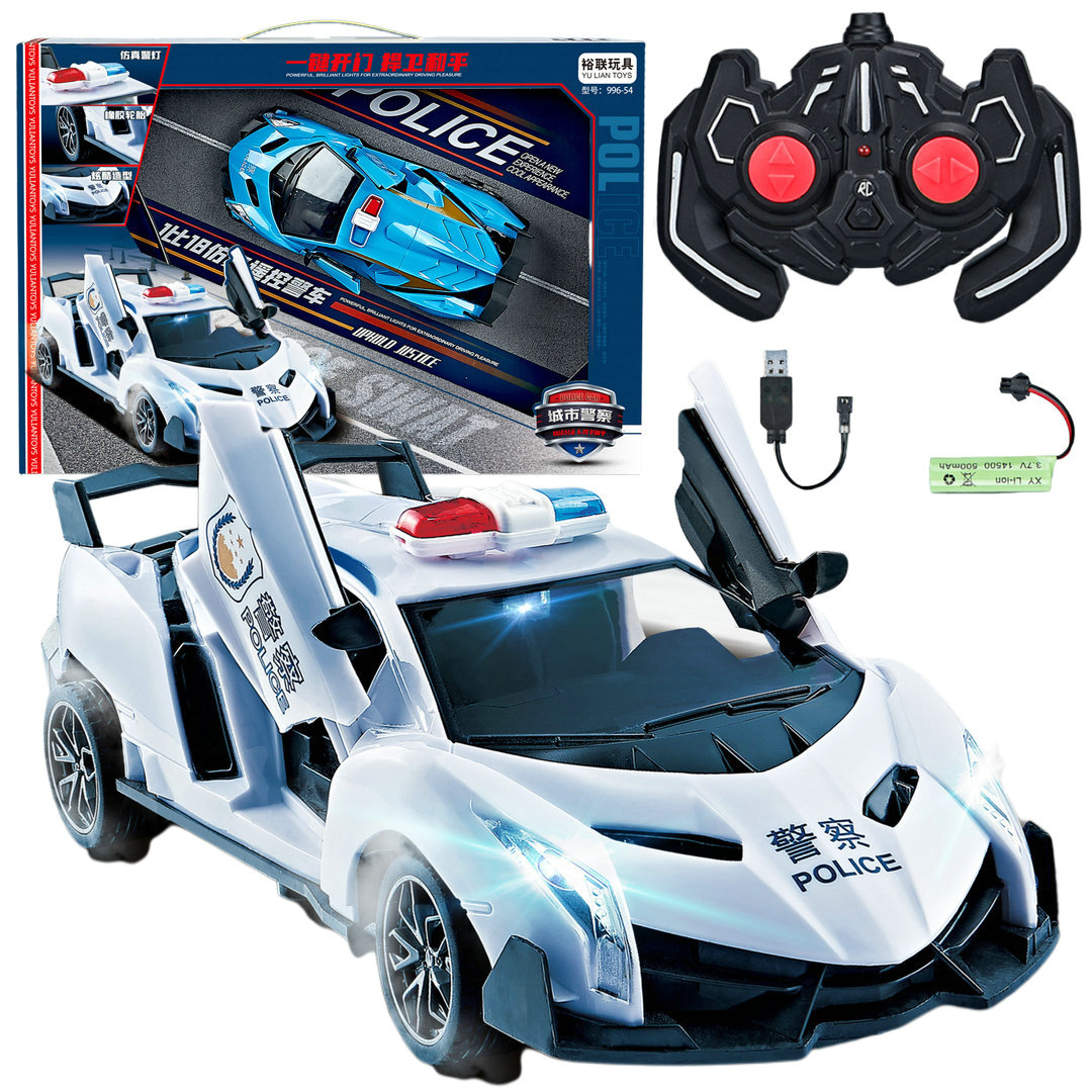 1:18开门充电遥控警车996-54男孩辅导培训班招生礼品儿童玩具批发