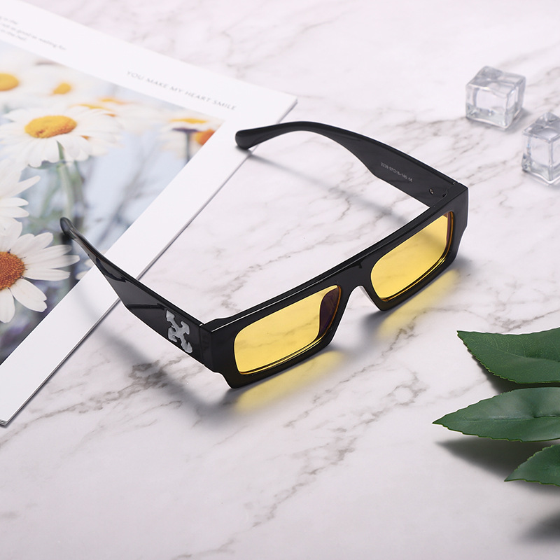 2021新款小方框太阳镜 欧美潮流off复古个性长方形眼镜亮丽黄墨镜
