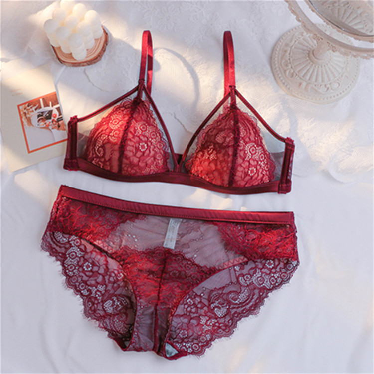 Bra French Triangle Cup Underwear Female Breasts Contracting Push-up Thin Sexy Birth Year Red Bra Underwear