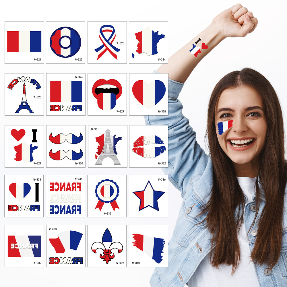 24新 法国巴黎火炬国旗纹身贴纸 france赛事狂欢奥会花臂防水脸贴