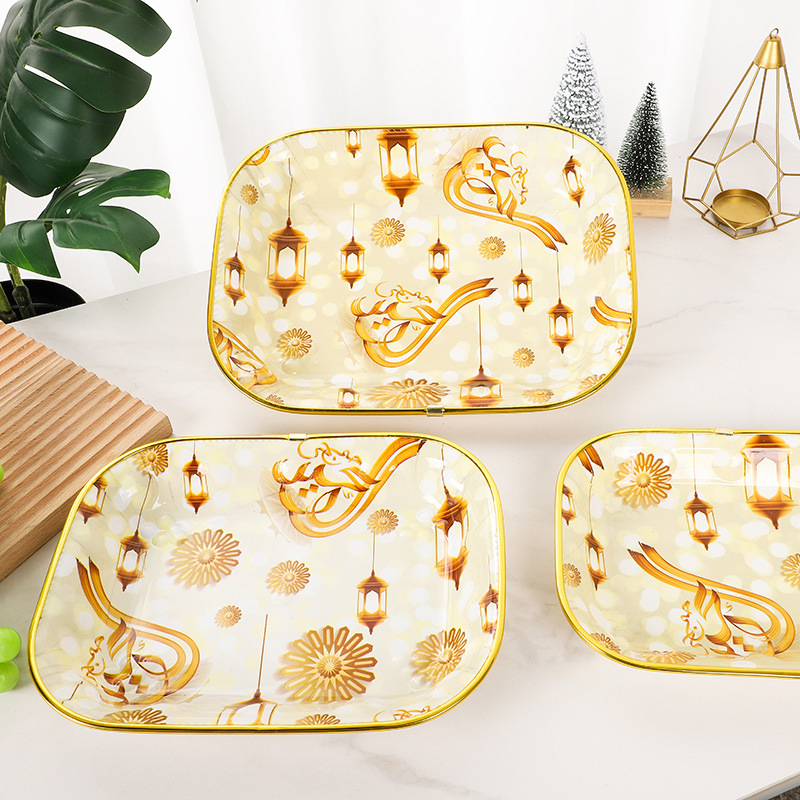 Foreign Trade Large Capacity Square Fruit Plate Factory Wholesale New Multi-Pattern Fruit Plate Bag Golden Edge Flower Paper Plate Supply