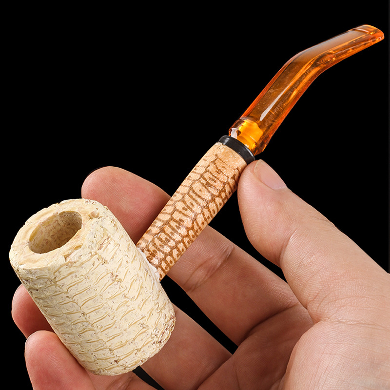 大号玉米烟斗手工抛光直弯式玉米芯5mm纸滤芯过滤入门练习待客斗