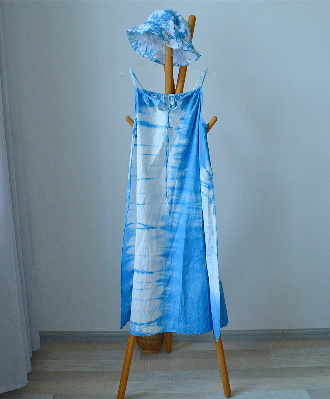 云南民族风纯手工扎染连衣裙文艺清新吊带裙板蓝根植物染多款长裙