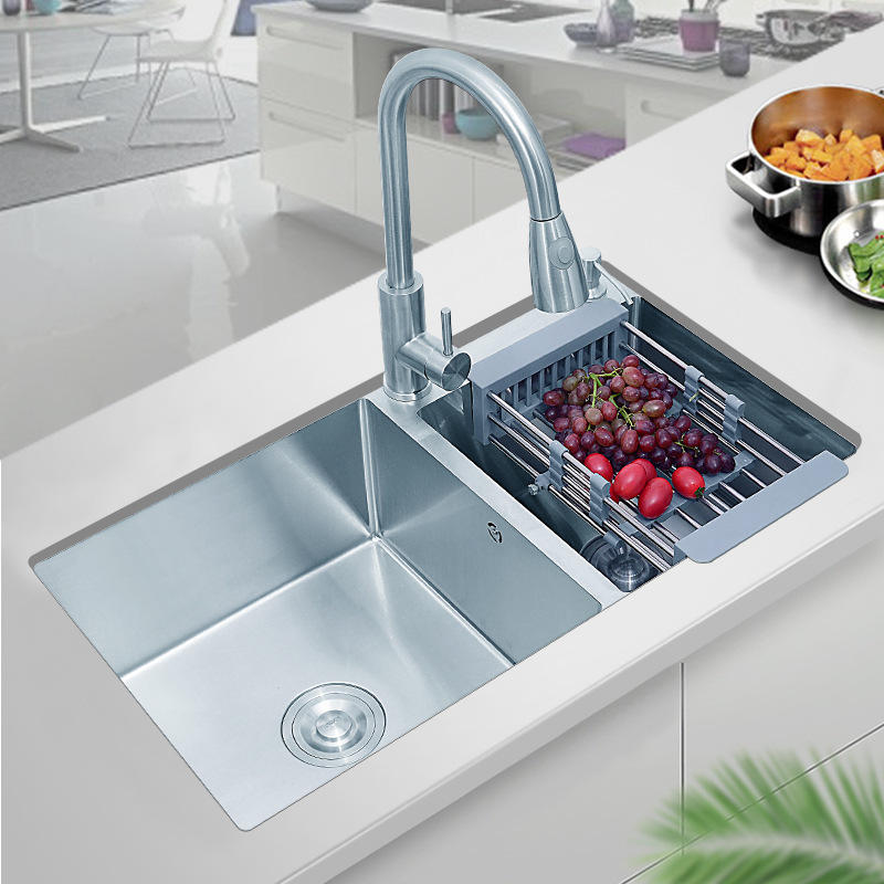 批发sus304不锈钢水槽加厚手工双槽家用厨房洗菜盆台上洗碗池套装