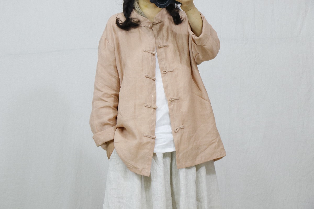 中式开衫复古外套春夏秋砂洗亚麻男女同款缝制手工盘扣2130