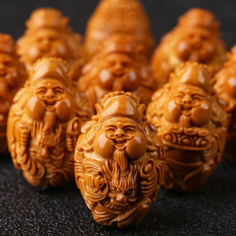 9大籽瑞龙财神橄榄核手串八大财神爷核雕文玩橄榄胡雕男士手链