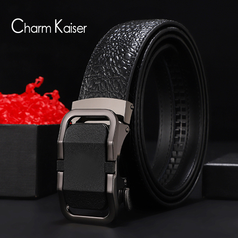 charmkaiser牛皮自动扣腰带男士正品真皮牛皮腰带商务休闲中青年