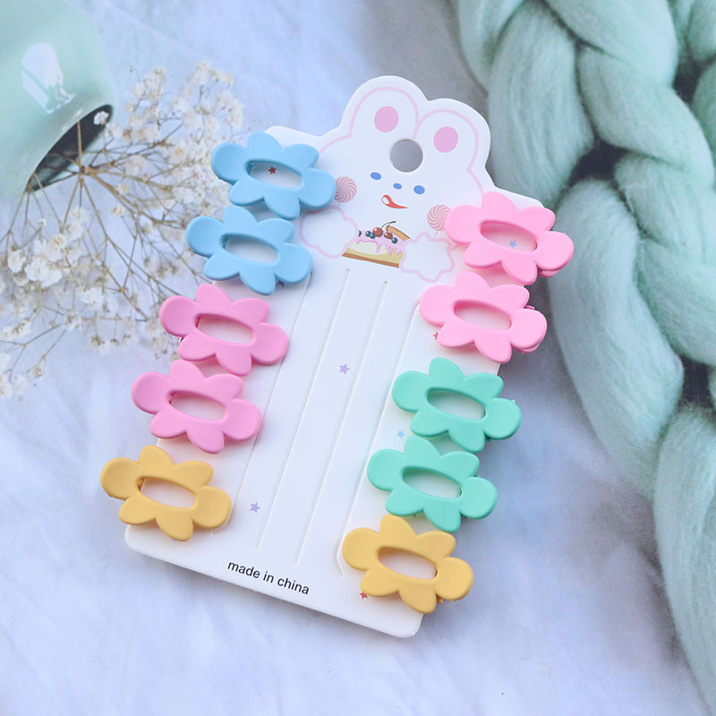 10 Korean Candy-Colored Cute Children's Cropped Hair Clip Sweet Loving Heart Five-Star Duckbill Clip Hairpin Hair Ornaments Suit