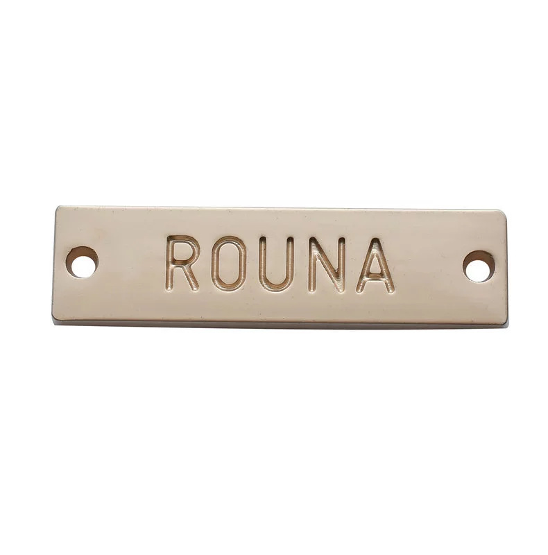 Rectangular Concave-Convex Letter Metal Stitching Sign Electroplating Stamping Zinc Alloy Mask Clothing Sweater Metal Badge