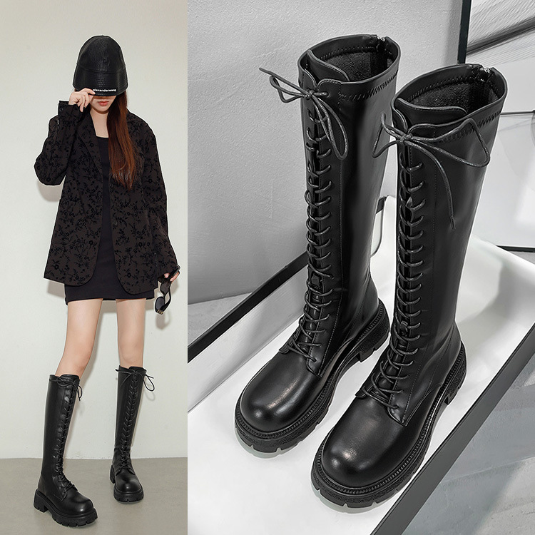 奥古狮登长筒靴女2023秋冬新款英伦风厚底骑士靴粗腿不过膝高筒靴