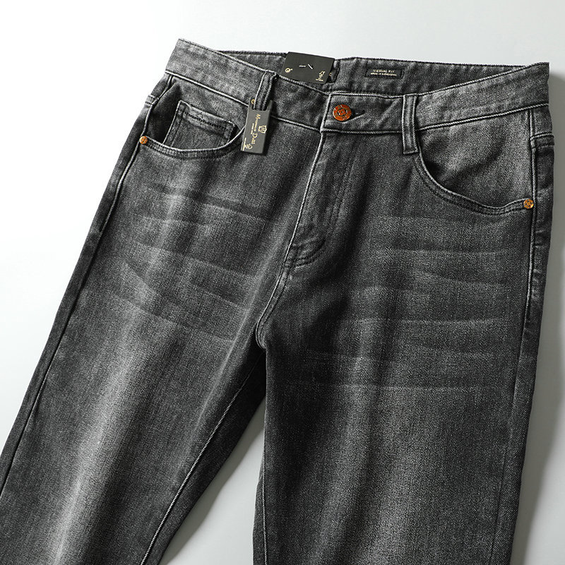 md男装 秋冬欧货金属字母压花高品质街头潮流直筒弹力牛仔裤男款