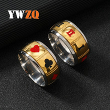 跨境欧美扑克牌钛钢戒指男士时尚个性罗马数字不锈钢指环饰品厂家