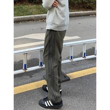 f2ocus条纹裤子男夏季薄款美式高街军绿色直筒工装裤运动休闲长裤