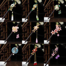 古风仿黑檀木簪新中式旗袍汉服流苏步摇盘发簪子国风木质发钗头饰