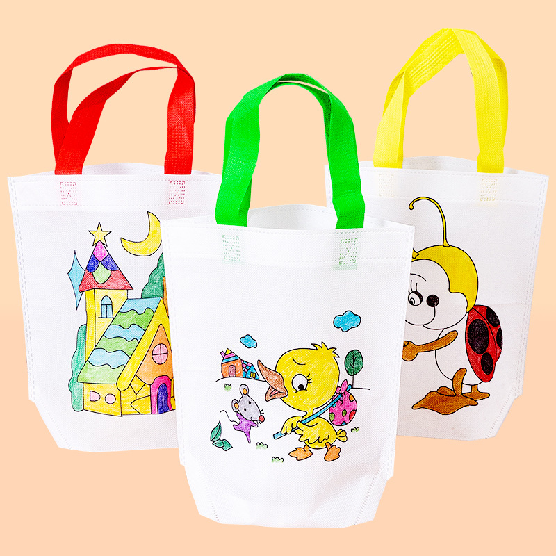 Diy Eco-friendly Bag Non-Woven Fabric Doodle Bag Art Handmade Color Filling Cloth Bag Hand-Painted Coloring Drawing Handbag Material