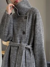 2023新款韩版立领羊驼毛双面羊绒长毛呢系带中长款加厚大衣女外套