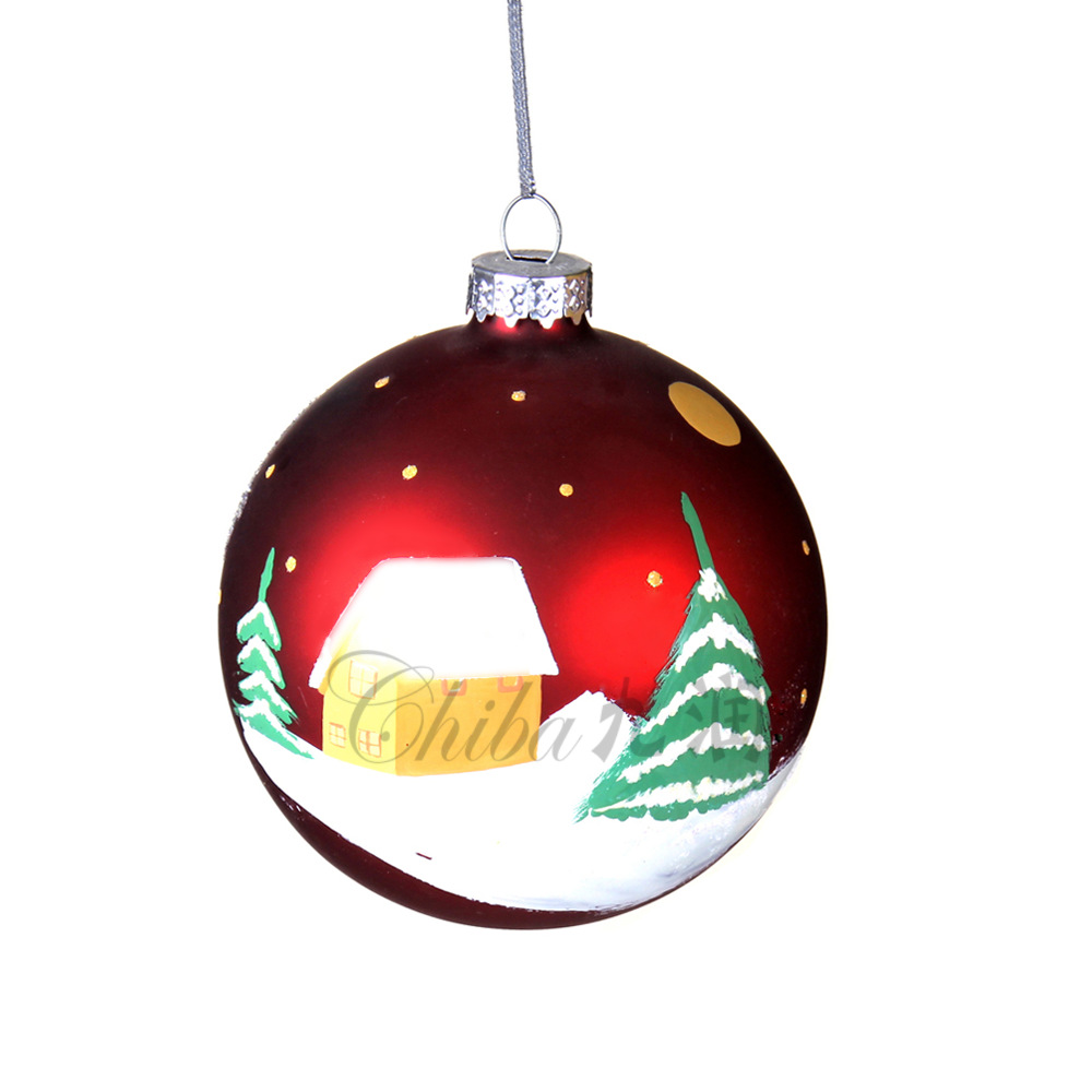 8cm彩绘圣诞玻璃球 圣诞球 玻璃球挂件 空心玻璃球 圣诞玻璃球