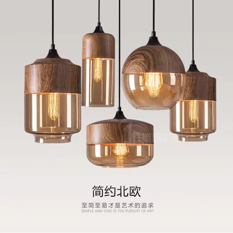 nordic retro simple wood grain industrial style characteristic restaurant and cafe bedroom bedside personality creative chandelier