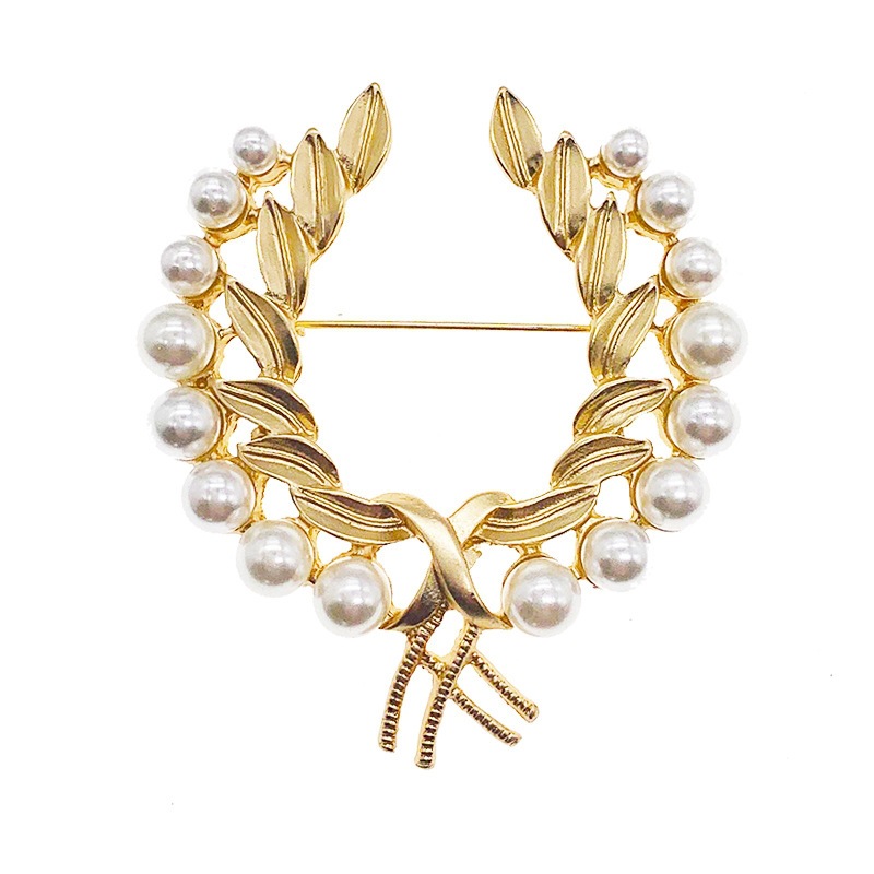 Matte Golden Pearl Corsage Wheat Ear Suit Brooch Women's High-End All-Match Clothes Pin Personalized Anti-Exposure Accessories