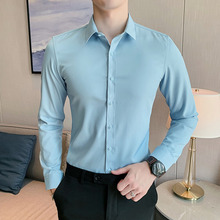 外贸货源 糖果色长袖衬衫男 秋季新款韩版青少年修身翻领开衫衬衣